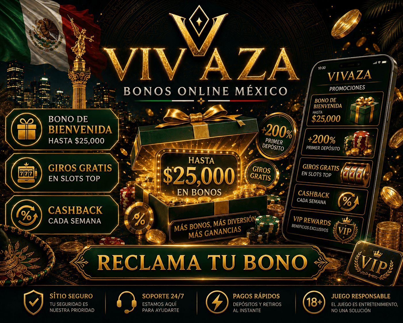 vivaza - bonus rewards and welcome offers vivaza bonus scene with gift boxes, coins, and promotional offer visuals