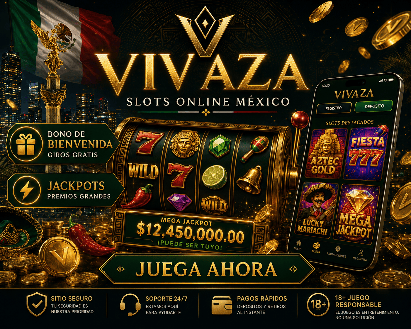 vivaza - tragamonedas y juego movil Rodillos de tragamonedas de vivaza con monedas, simbolos de juego y un diseno movil